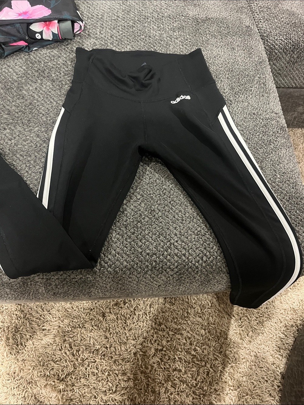 adidas Black Leggings with White Side Stripes